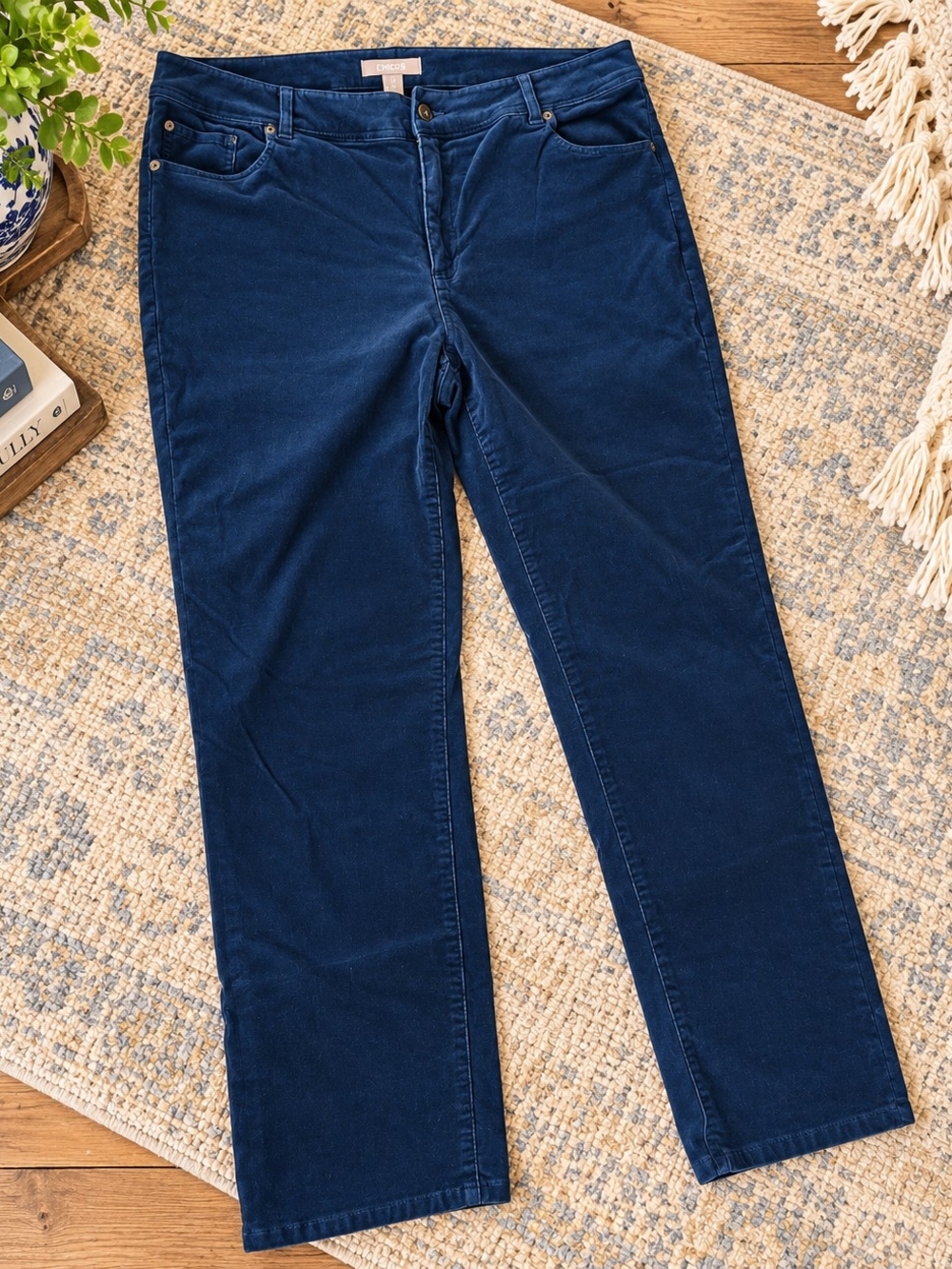 Chico's Womens Teal Corduroy Jeans Straigh Sz 3 Short = US 16P CLASSIC 5 POCKET